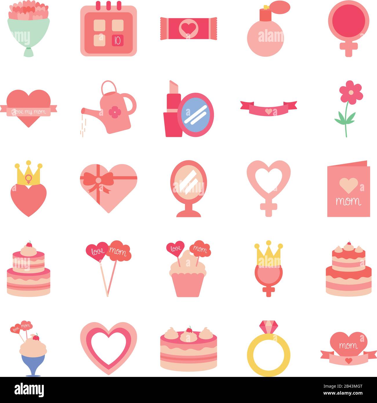 flat style icon set design, happy mothers day love relationship ...