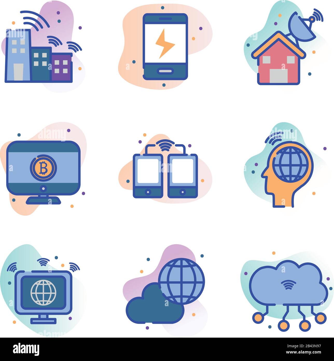 line fill block style icon set design, technology internet digital ...