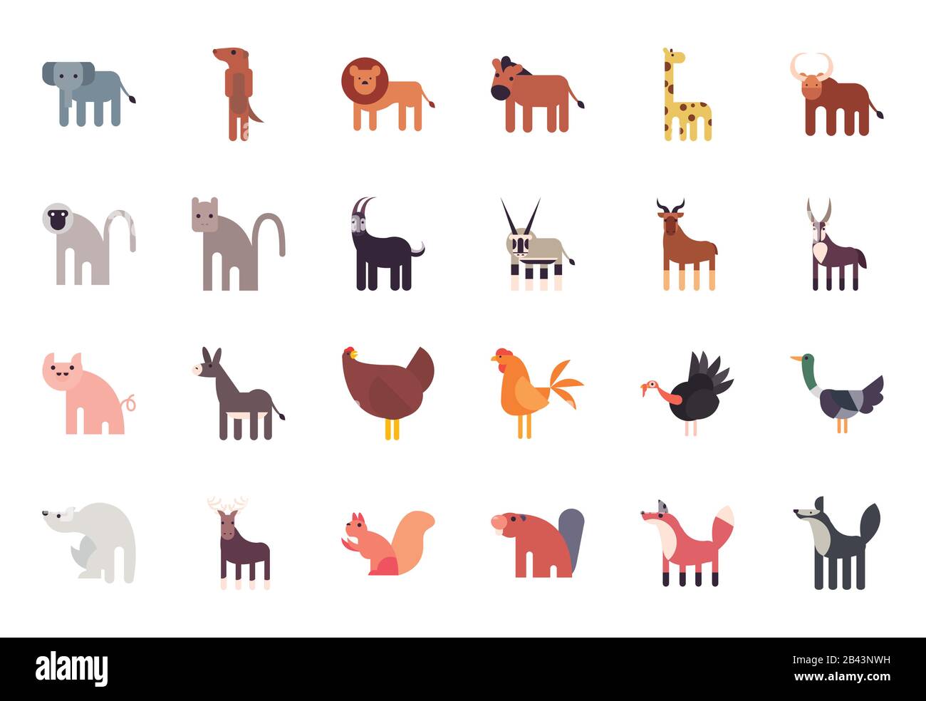Cute animals cartoons fill style icon set design, zoo life nature ...