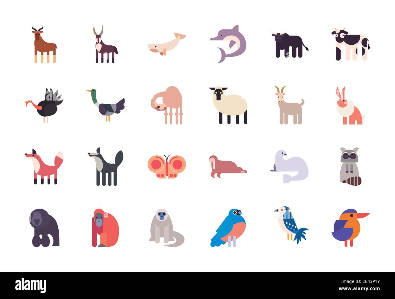 Cute animals cartoons fill style icon set design, zoo life nature ...
