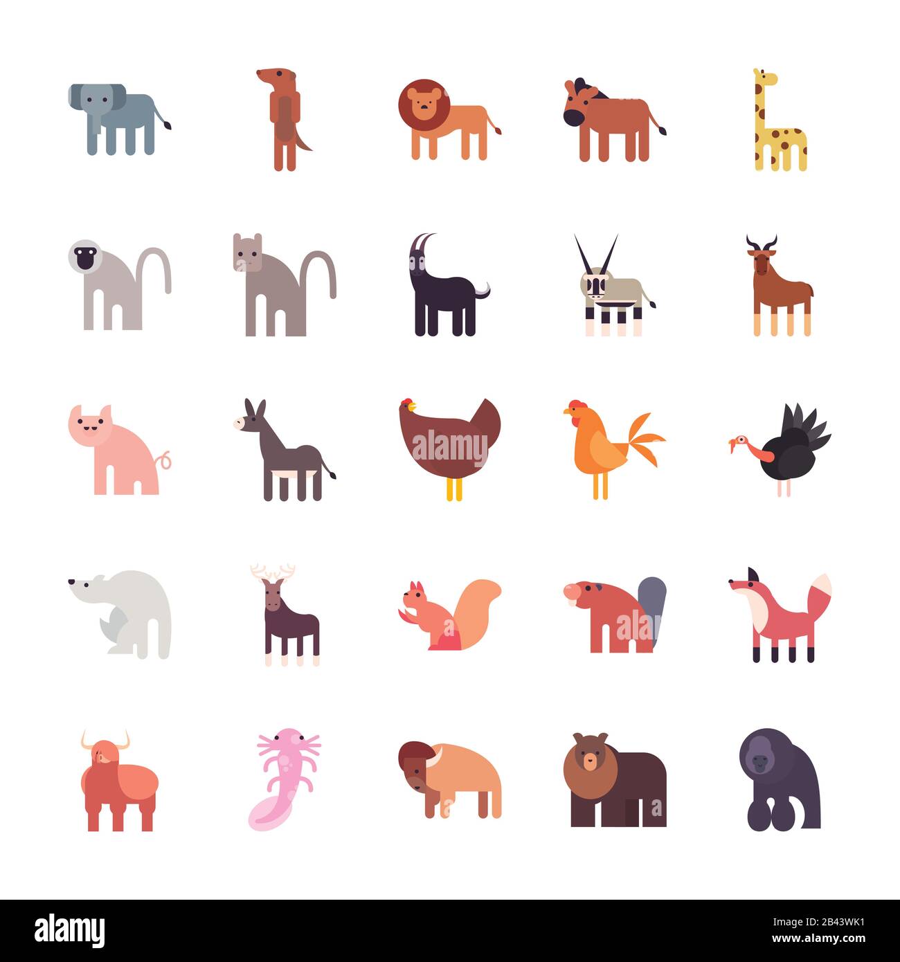 Cute animals cartoons fill style icon set design, zoo life nature ...
