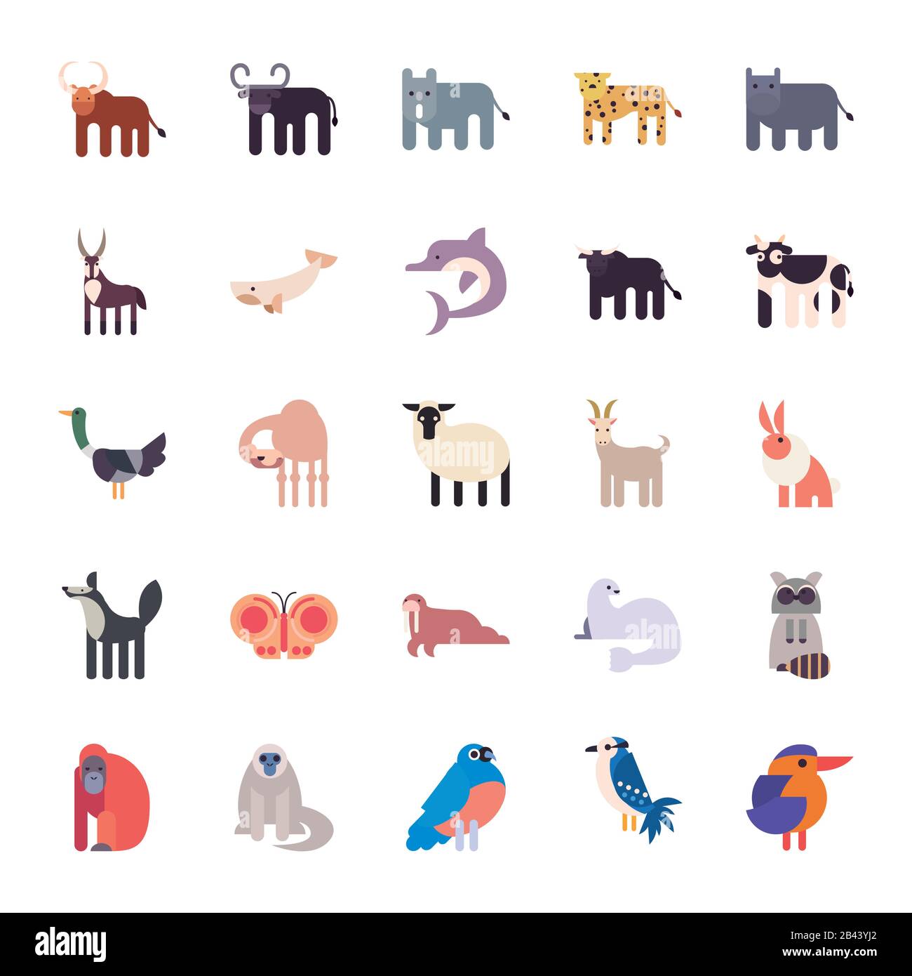 Cute animals cartoons fill style icon set design, zoo life nature ...