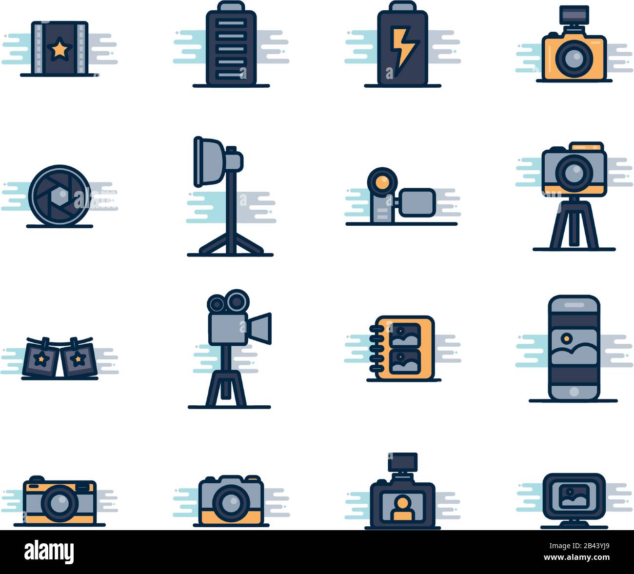 line fill block style icon set design, photography technology equipment ...