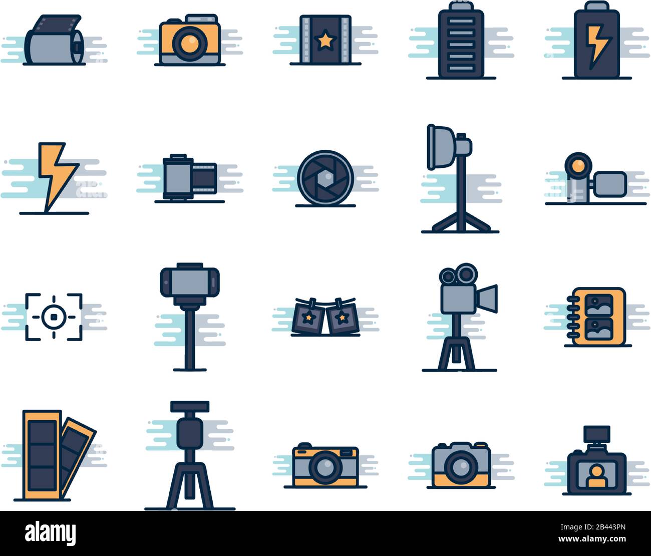 line fill block style icon set design, photography technology equipment ...