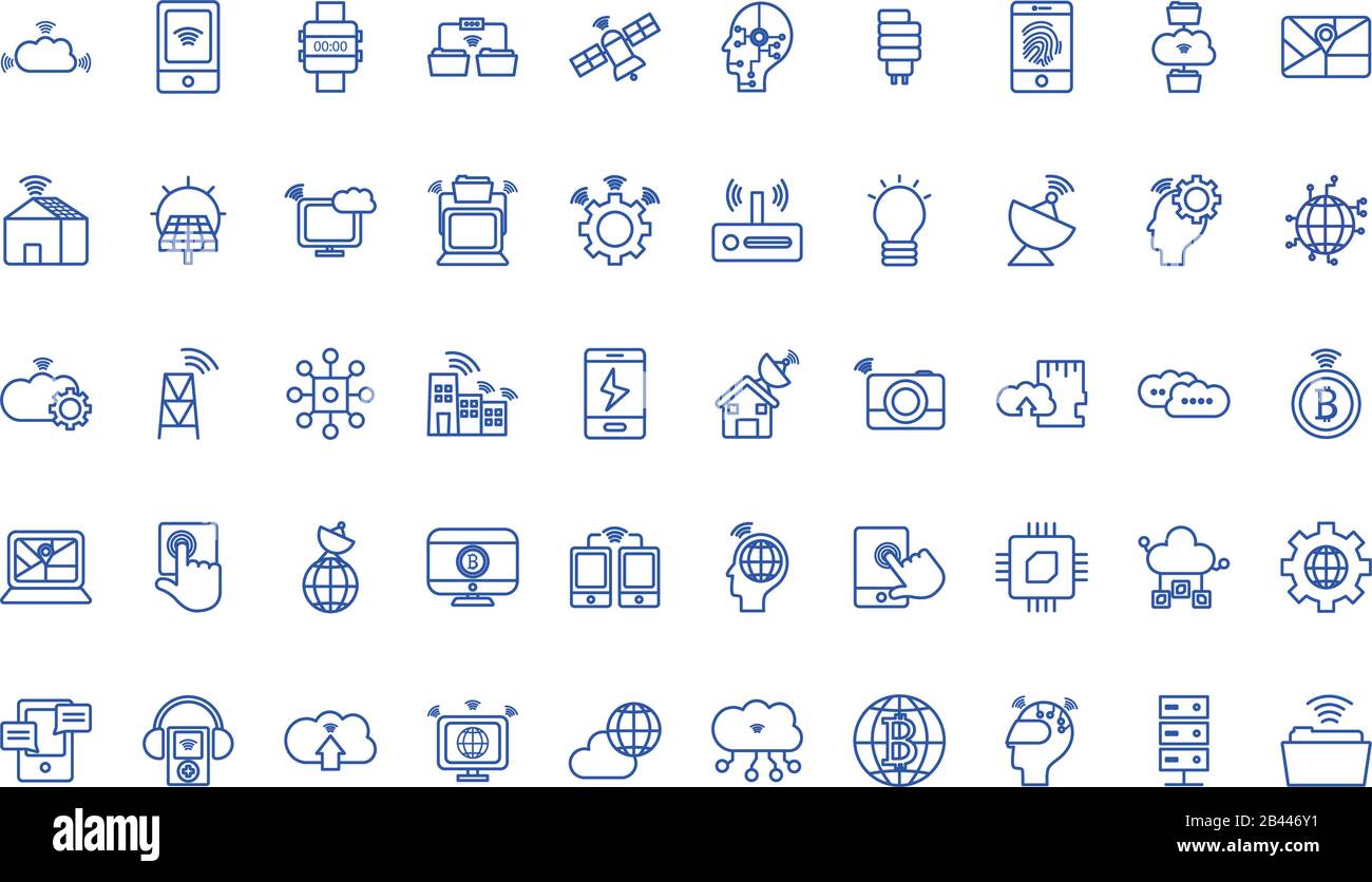 line style icon set design, technology internet digital communication ...