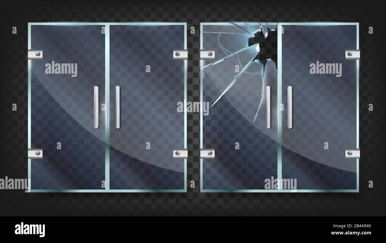 Glass Doors With Silver Handle And Broken Vector Stock Vector Image