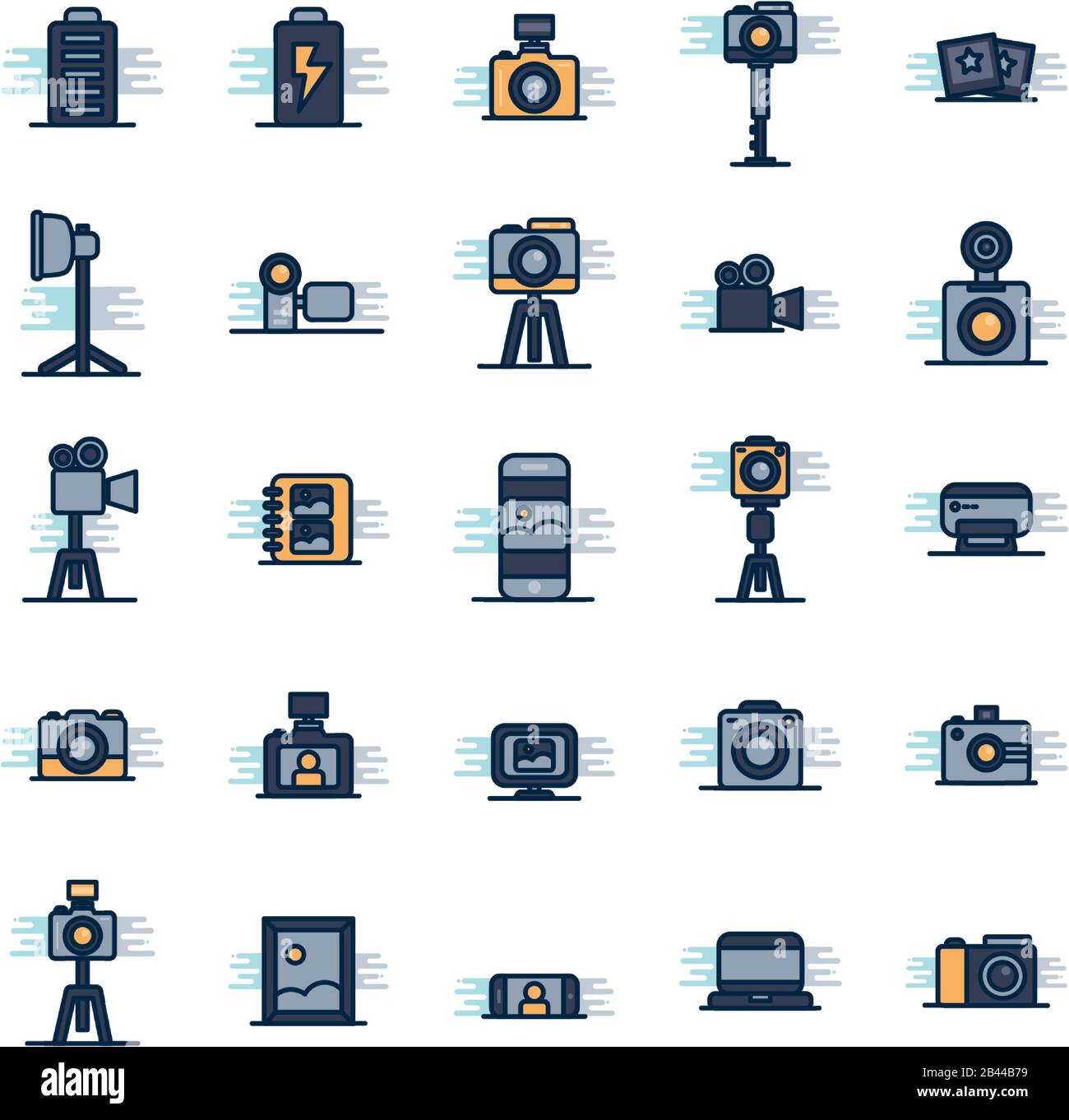 line fill block style icon set design, photography technology equipment ...