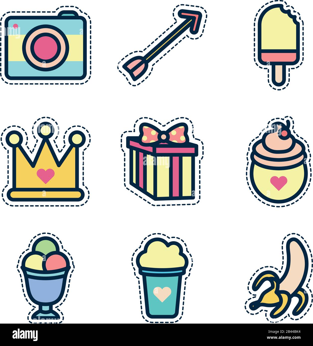 cute elements line fill style icon set design, Kawaii expression ...