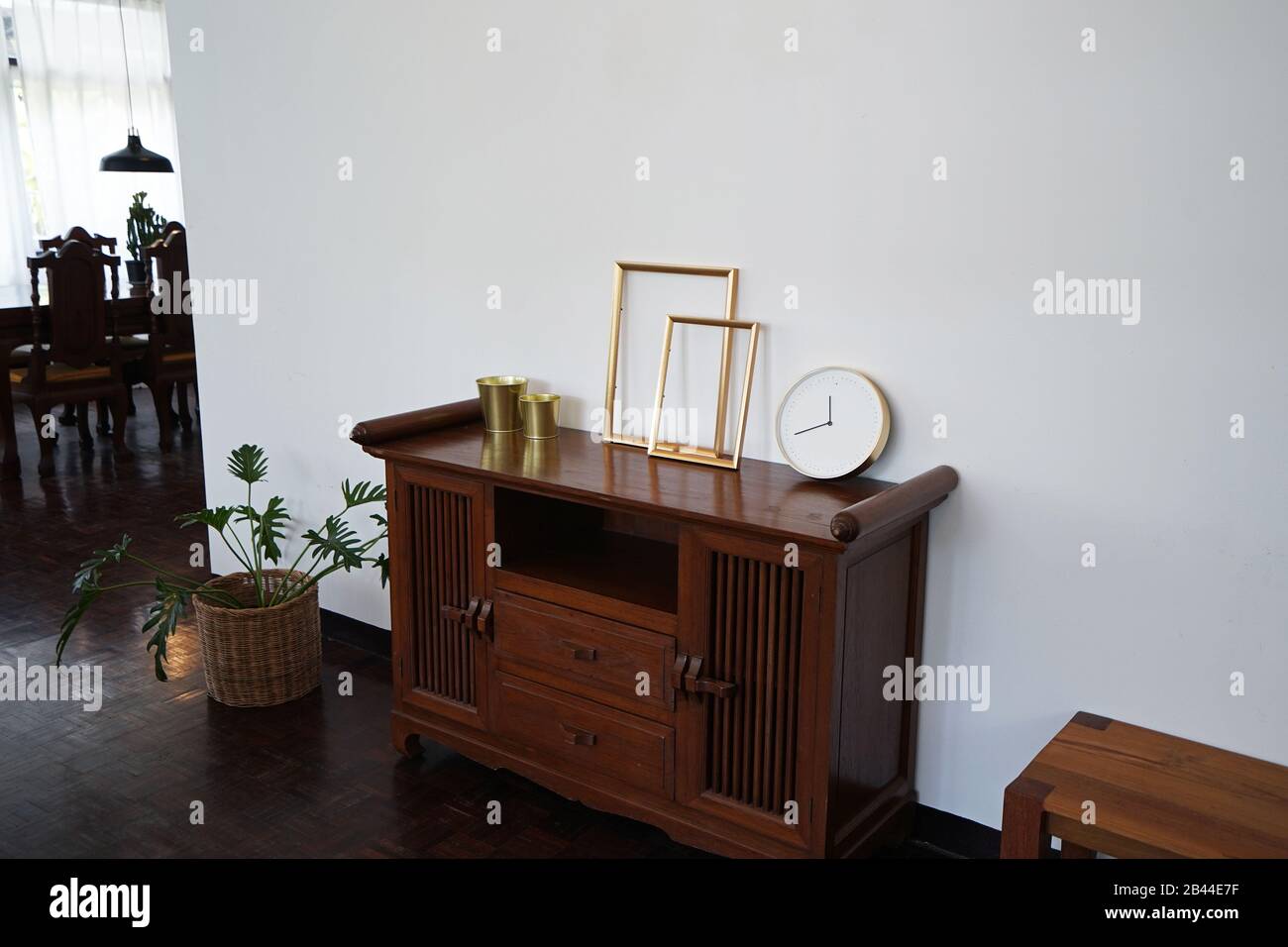 Interior Design And Decoration Of Coffee Cafe And Restaurant Decorated With Vintage Antique Furniture Indoor Plant Pots And Wooden Parquet Flooring Stock Photo Alamy