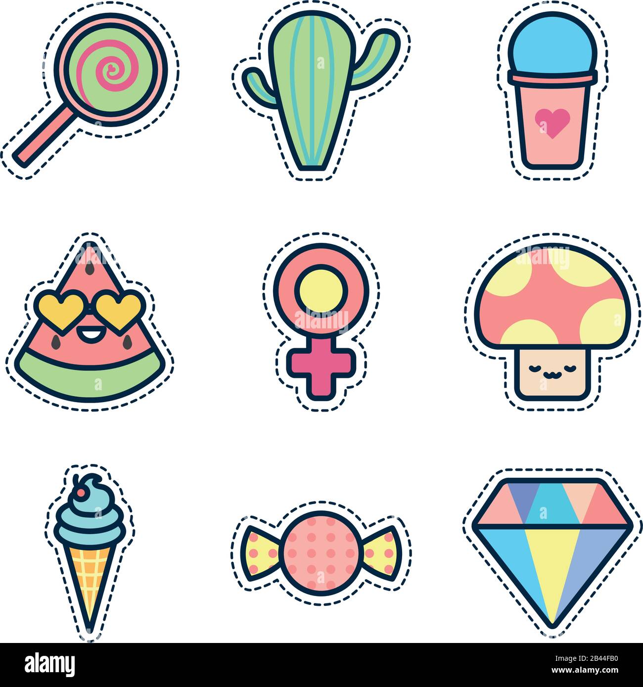 cute elements line fill style icon set design, Kawaii expression ...