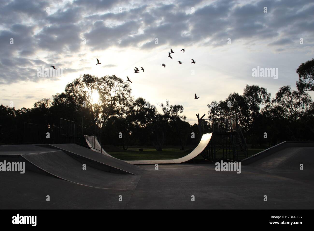 skate park sunset Stock Photo