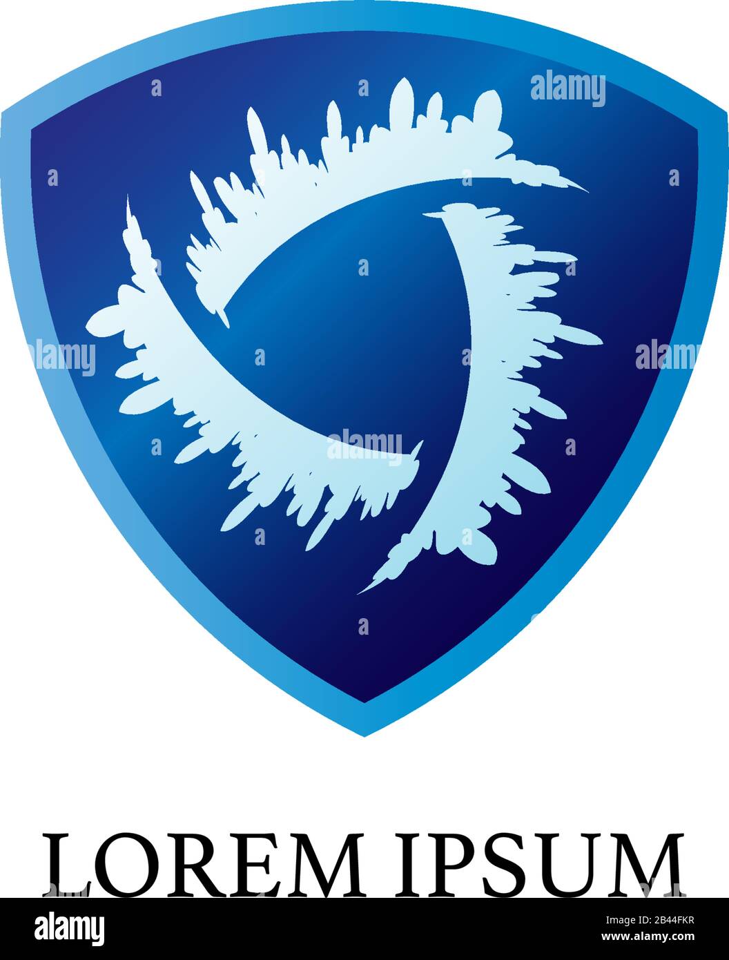 Blue shield sign with abstract splash vortex illustration inside