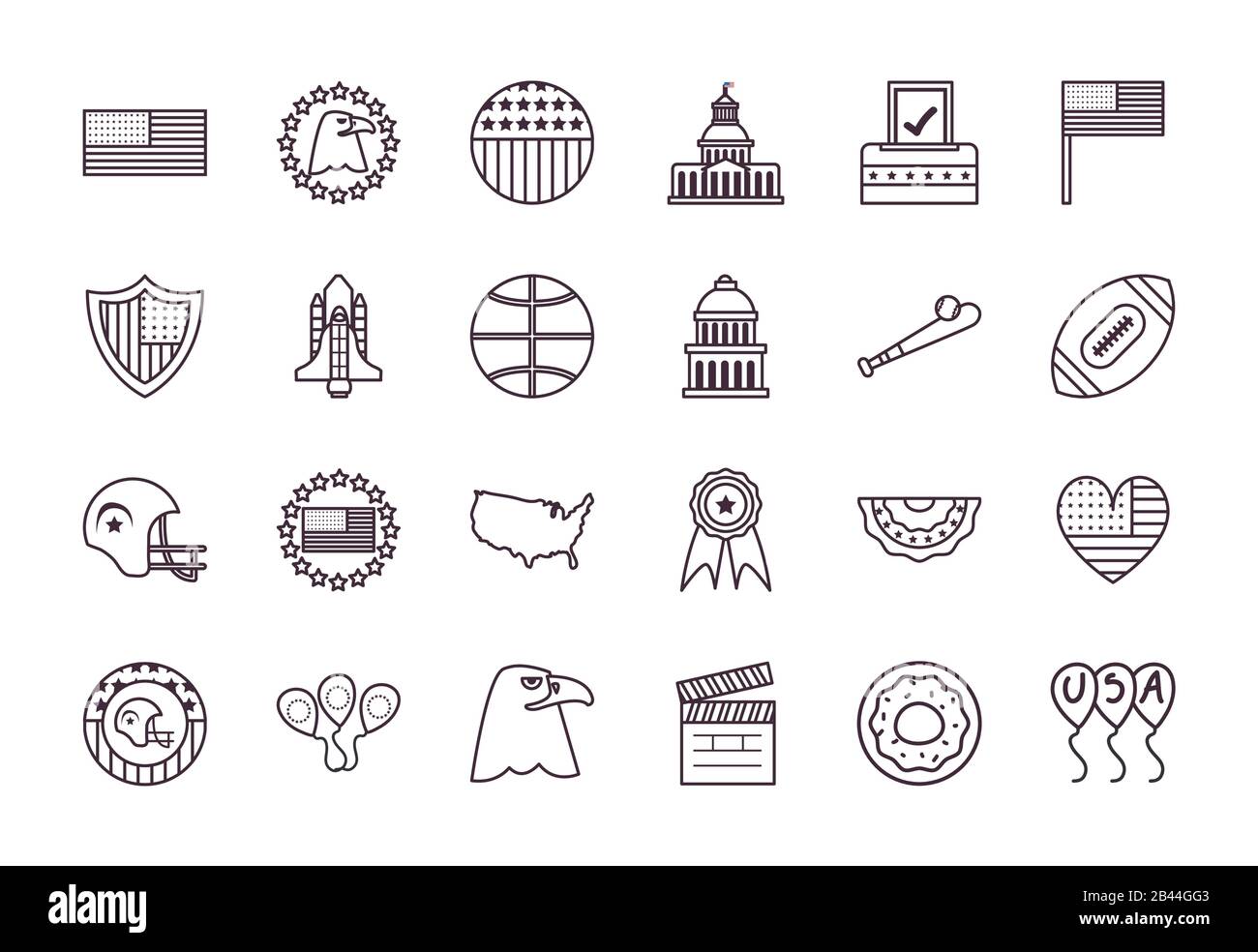 Usa line style icon set design, United states america independence day ...