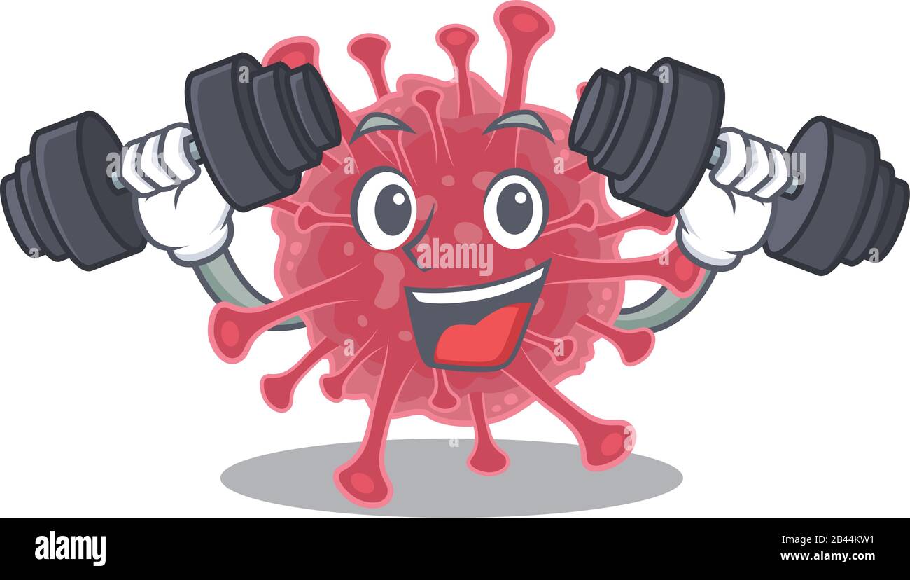 Smiley Fitness exercise coronavirus disease cartoon character raising ...