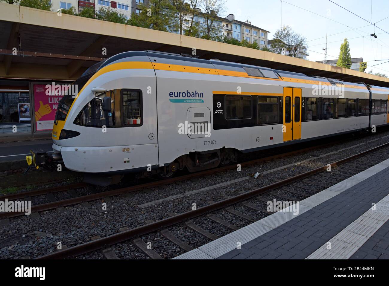 A Stadler Flirt Electric multiple Unit train operated by Keolis Eurobahn at Wuppertal Station, Germany Stock Photo
