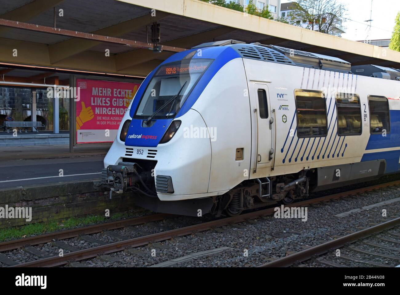 A Stadler Flirt 3 electric train operated by National Express at Wuppertal Station, Germany Stock Photo