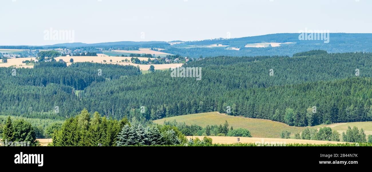 View from Wirtsberg hill in Elstergebirge mountains above Markneukirchen town in Germany near borders with Czech republic Stock Photo