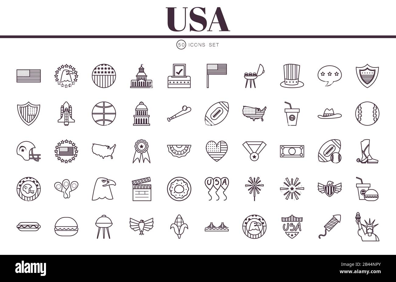 Usa Line Style Icon Set Design United States America Independence Day Nation Us Country And 6181