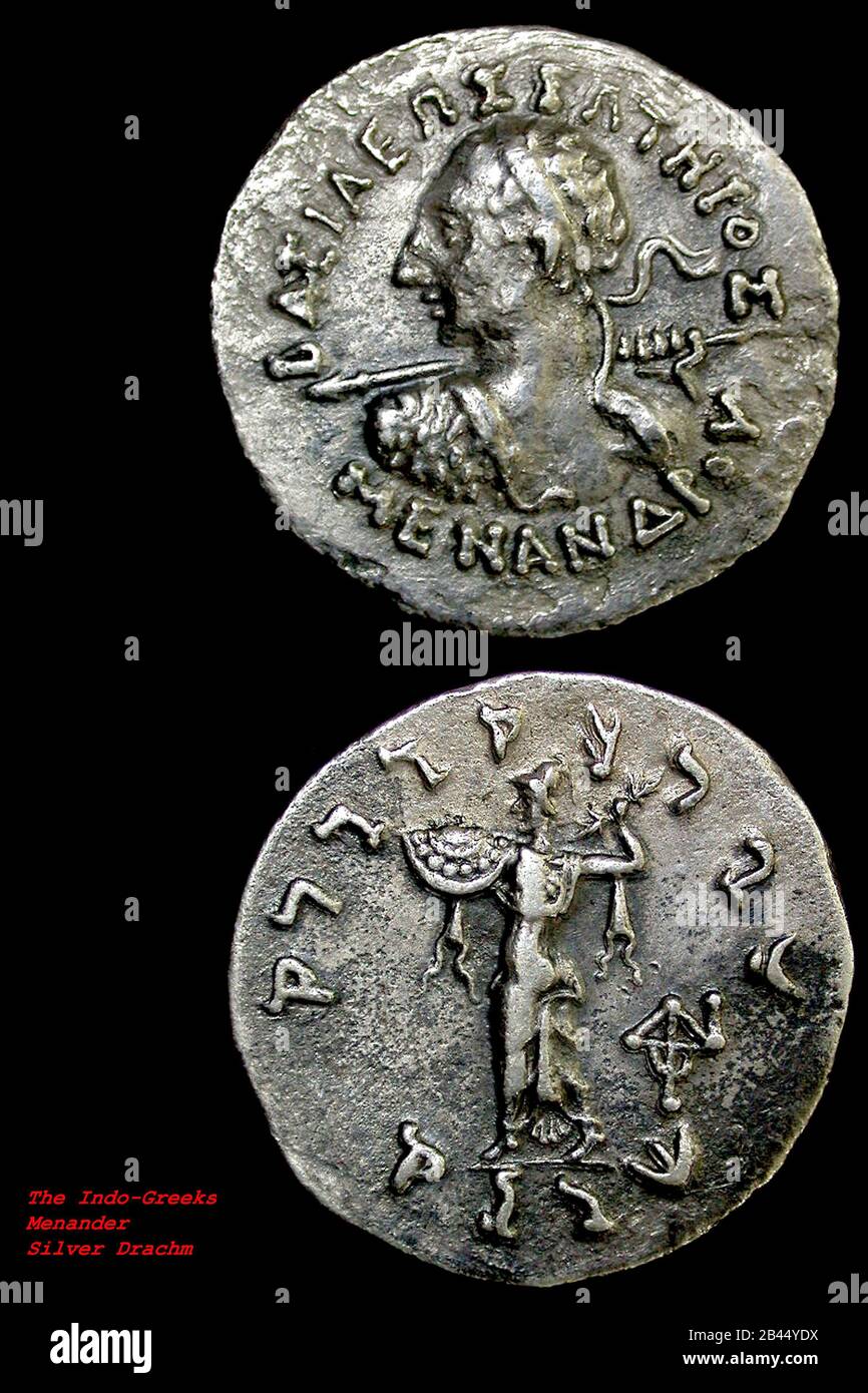 dynasty of indo greek menander 2 coins, India, Asia Stock Photo