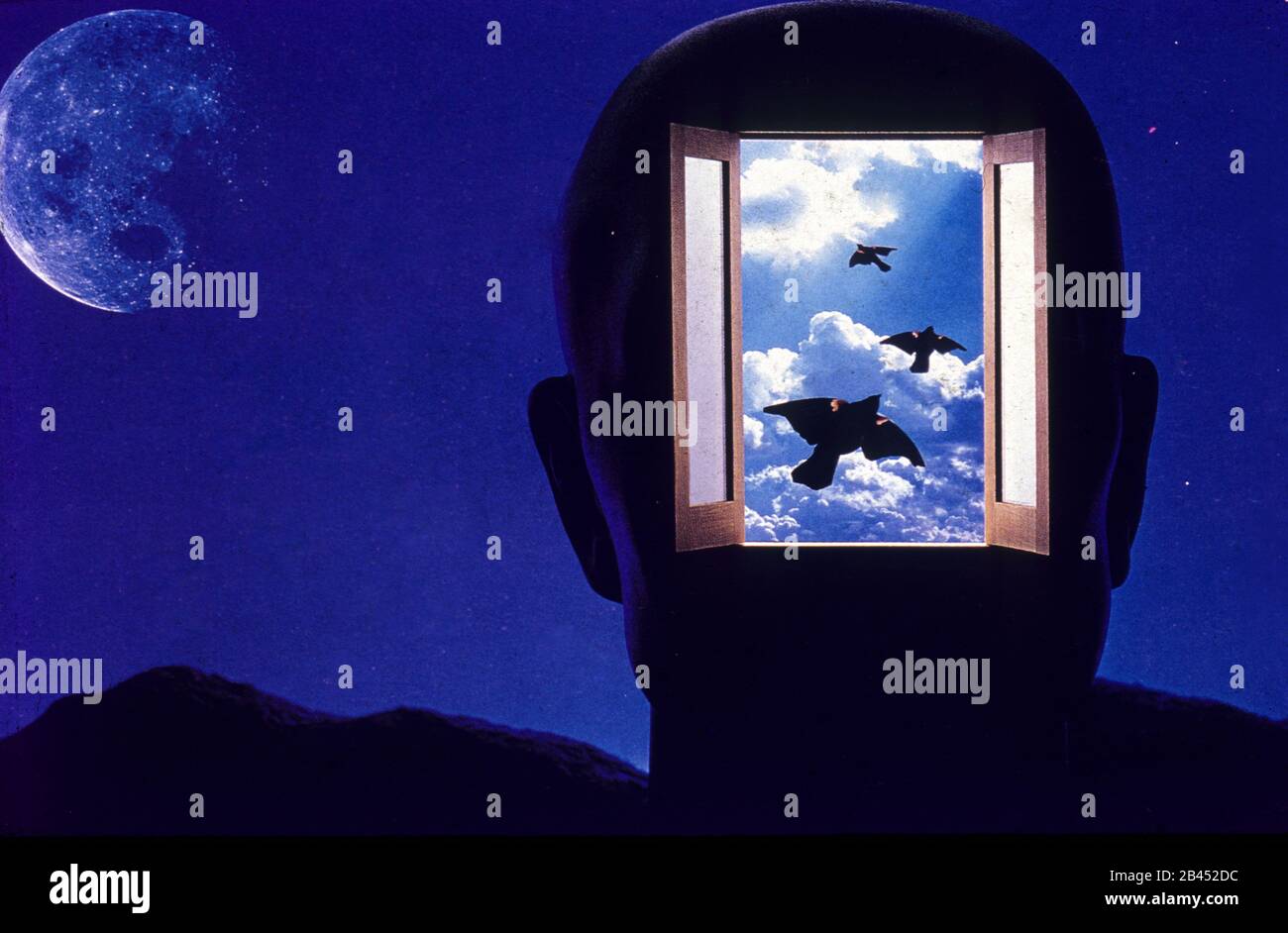 concept face moon and window, India, Asia Stock Photo