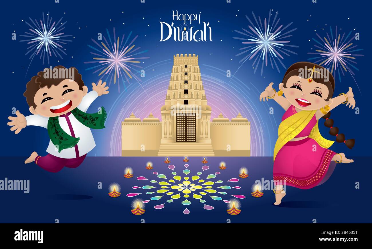 Indian boy and girl celebrating Diwali Stock Vector Image & Art - Alamy