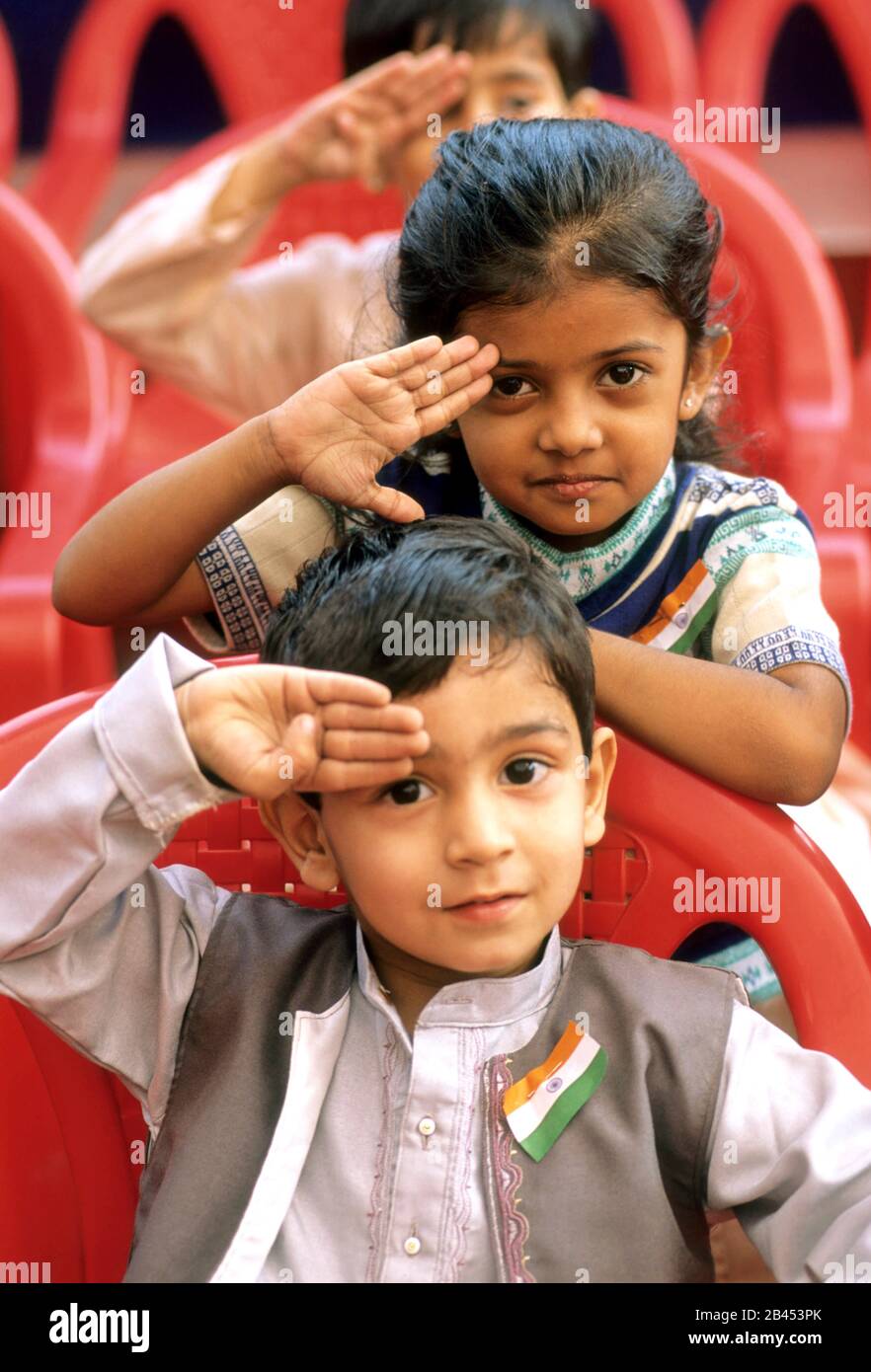 Indian children celebrating Republic Day, India, Asia Stock Photo