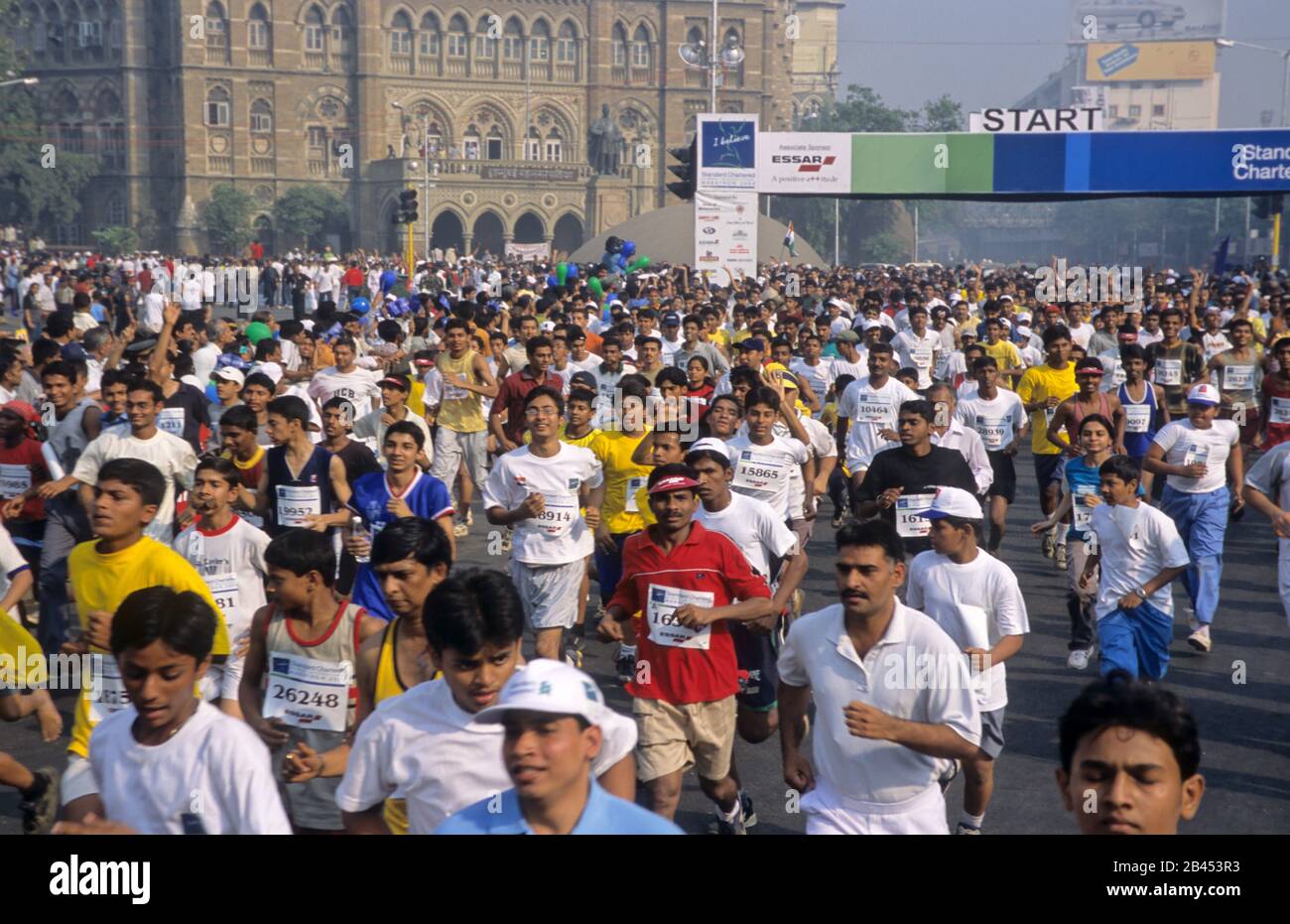 people Participate in mumbai marathon race, bombay mumbai, maharashtra, India, Asia, 2005 Stock Photo