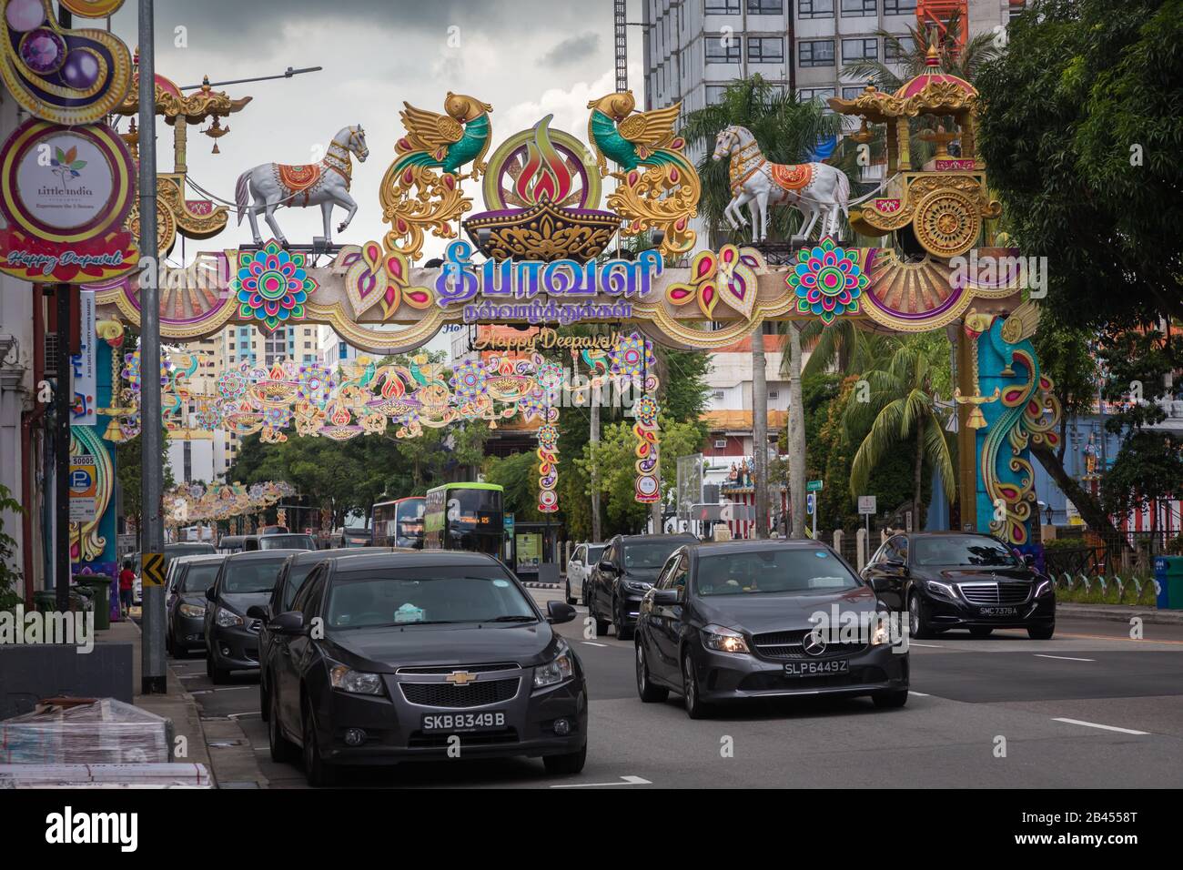 Street in Little India decorated for Divali-Festival, Singapore Stock Photo