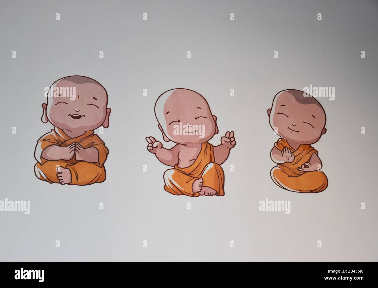 Ahmedabad, Gujarat/India - February 24, 2020 : Illustration of little meditating monks Stock Photo
