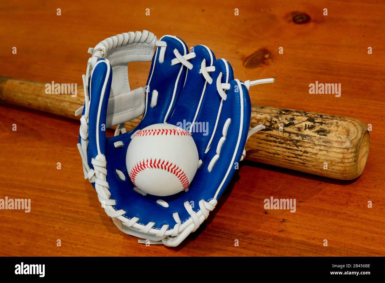 Baseball, glove & bat. Stock Photo