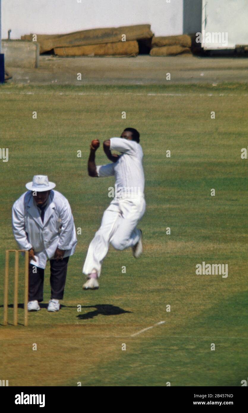 bowler in action test match, bombay mumbai, maharashtra, India, Asia Stock Photo