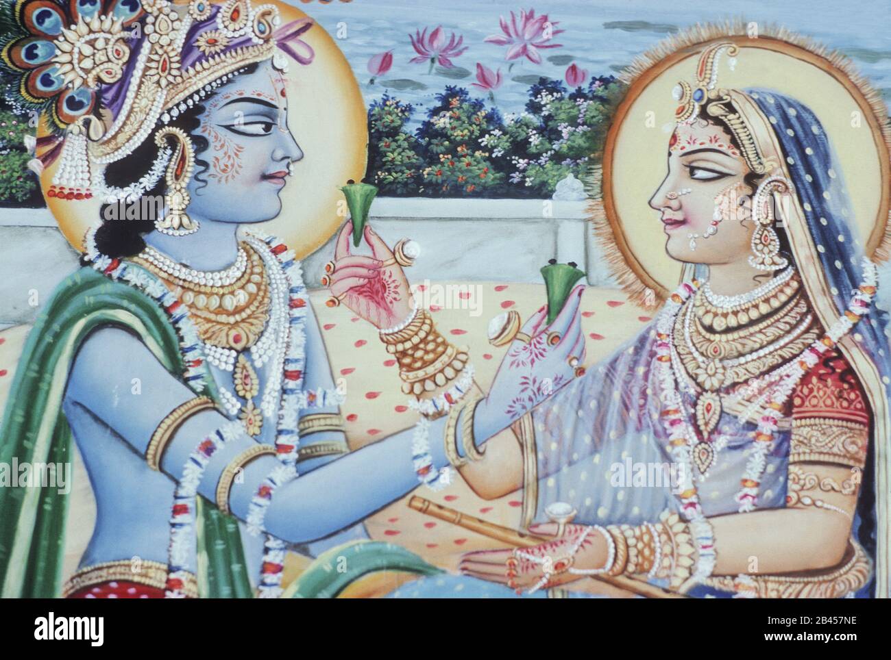 Radha Krishna Miniature Painting, India, Asia Stock Photo