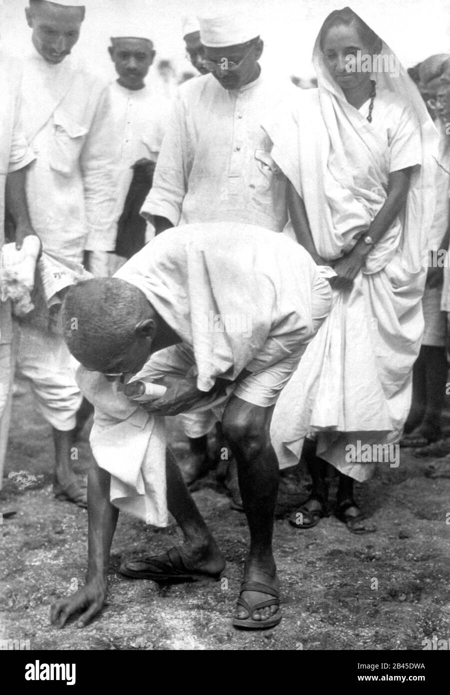 mahatma gandhi breaking the salt law in dandi at gujarat, India, Asia Stock Photo