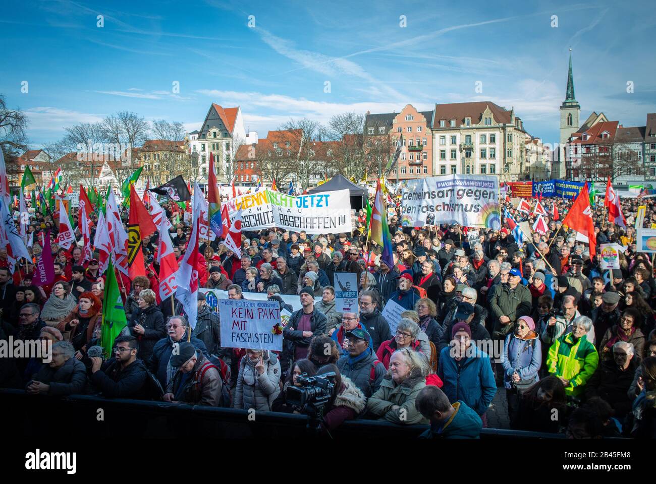 Demonstration in Erfurt against the collaboration of the CDU, FDP and AfD to elect a regional prime minister in Thuringia. Stock Photo