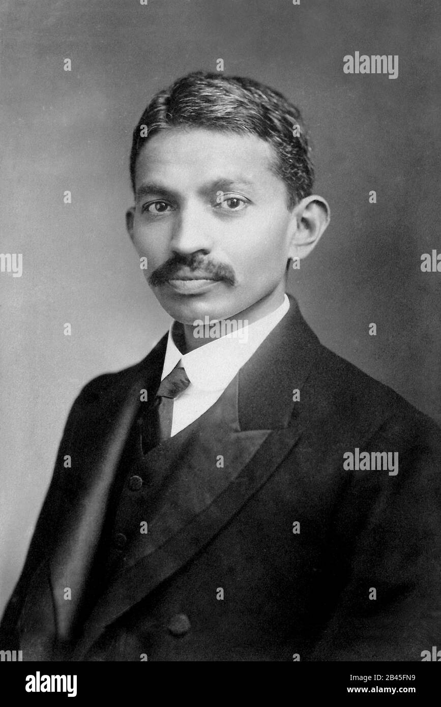 Mahatma Gandhi in London, England, 1906, wearing English clothes jacket suit shirt tie , UK , old vintage 1900s picture Stock Photo