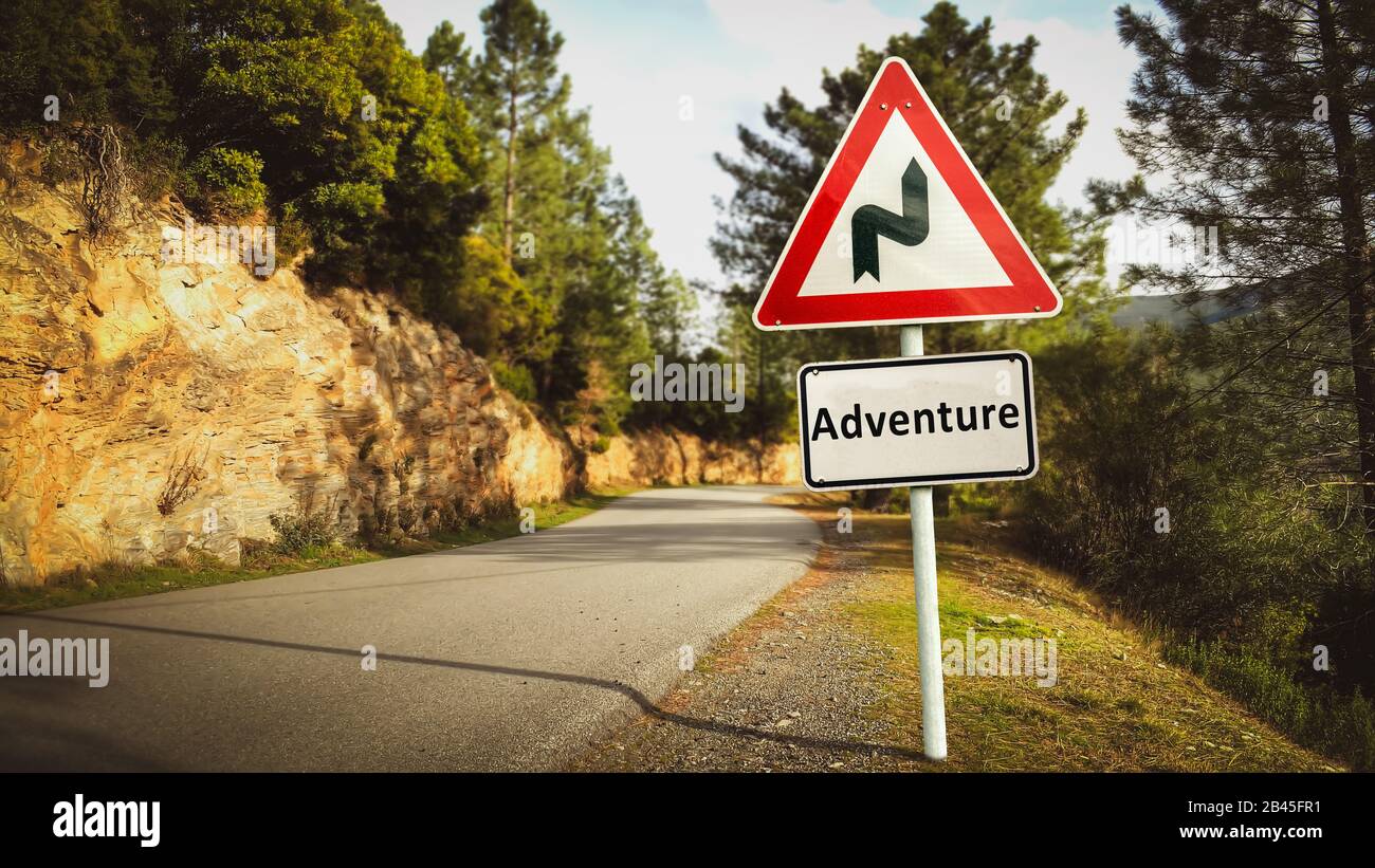 Street Sign the Direction Way to to Adventure Stock Photo - Alamy