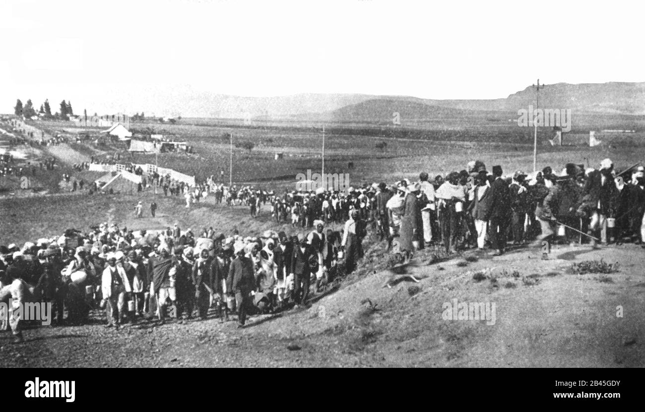 The Great March to the Transvaal, November 6, 1913. The marchers are stopped at the border at Volksrust, South Africa Stock Photo