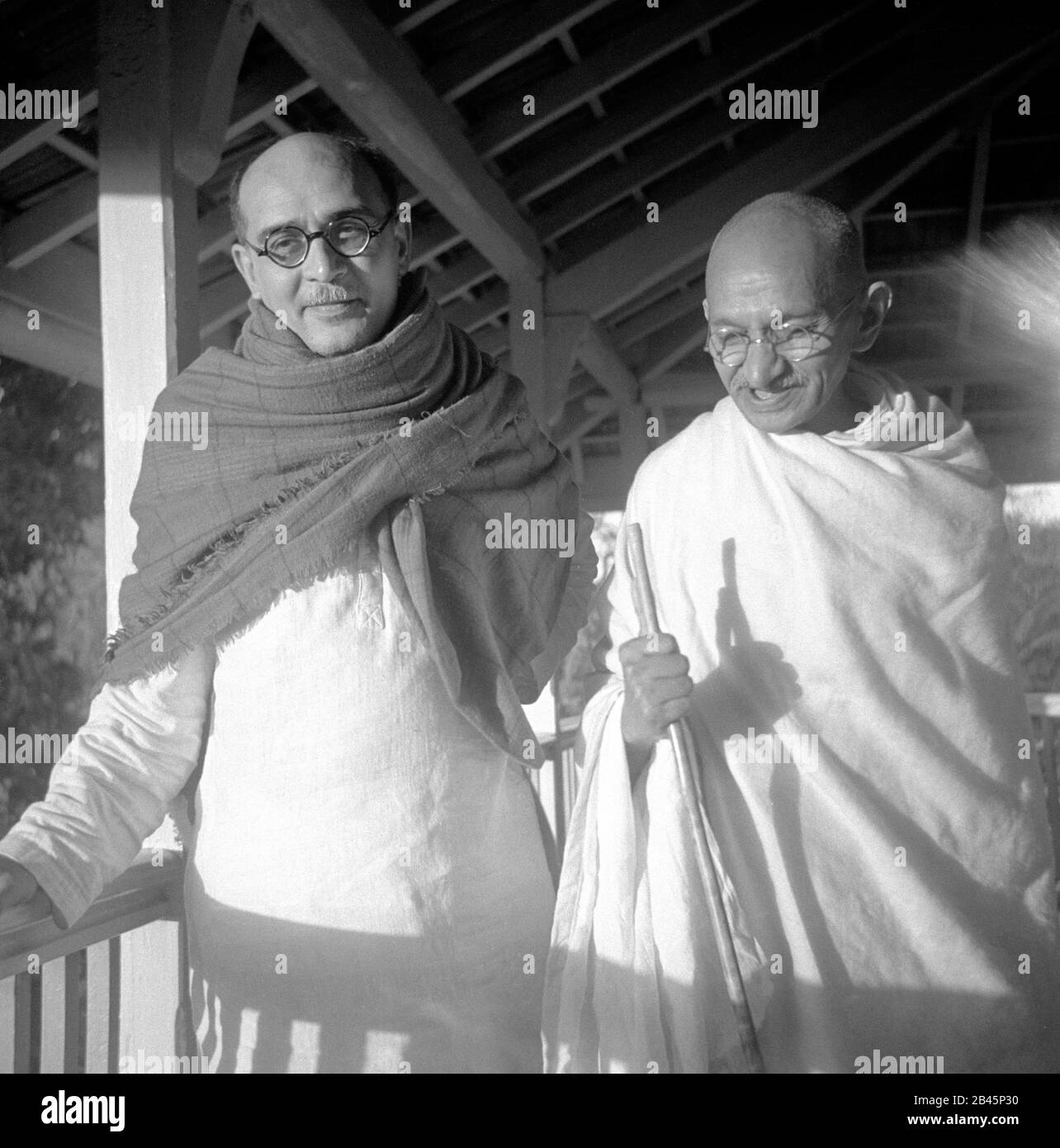 Mahatma Gandhi with secretary Mahadev Desai at Bardoli , Gujarat , India , 1939, old vintage 1900s picture Stock Photo