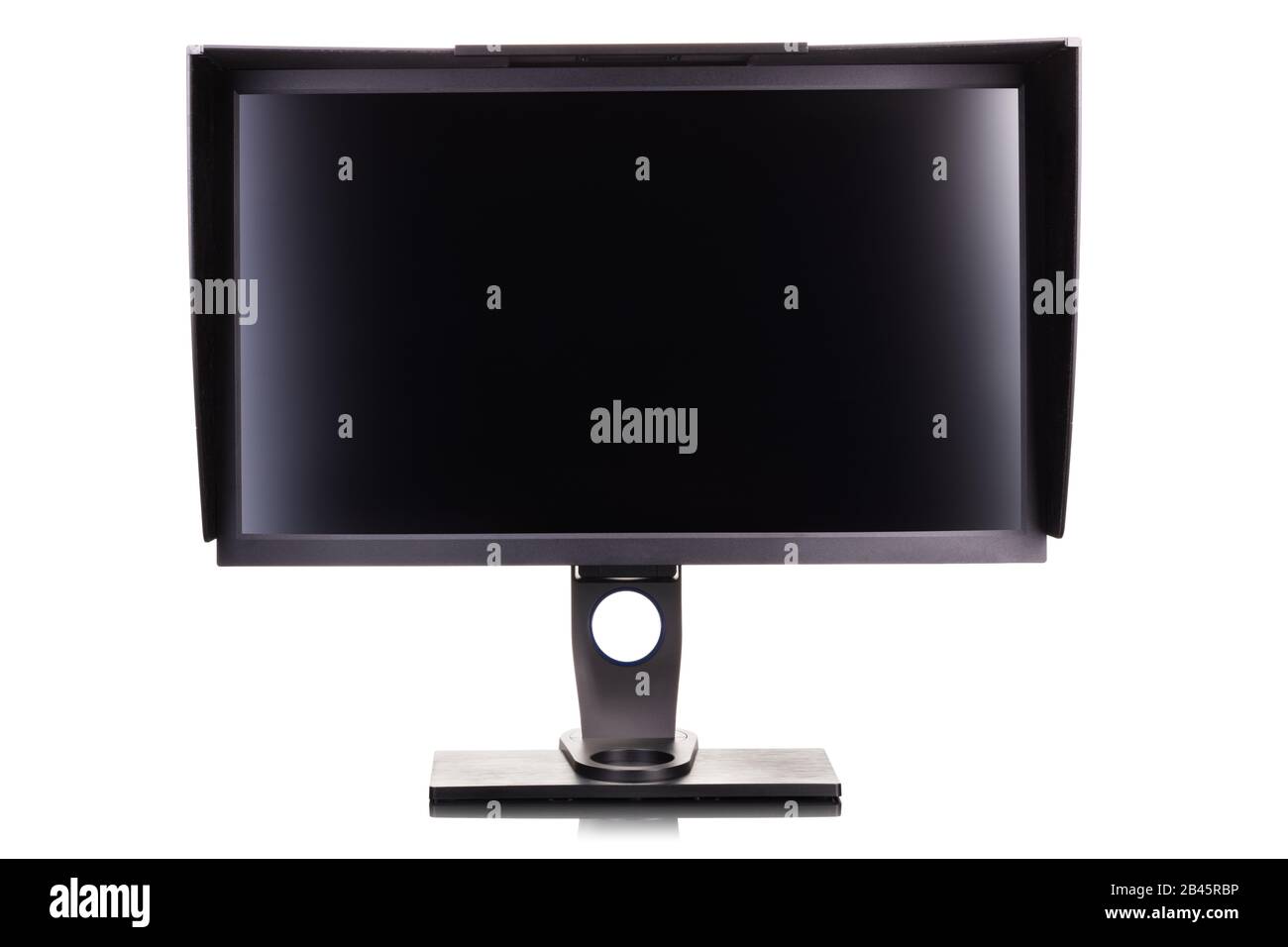 Professional photographer monitor with shading hood isolated on white