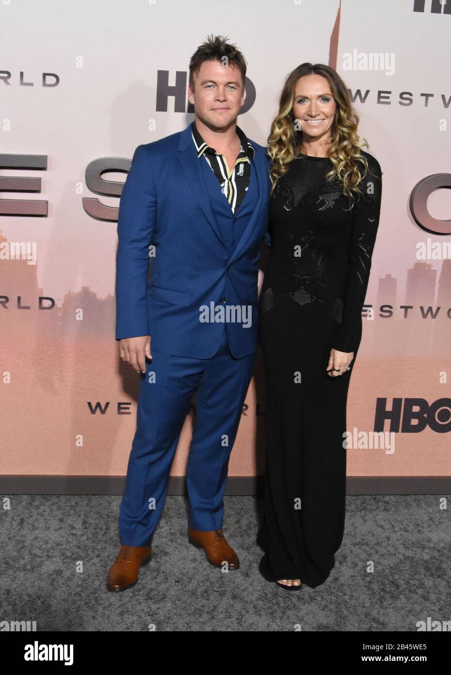 Hollywood, California, USA 5th March 2020 Actor Luke Hemsworth and wife