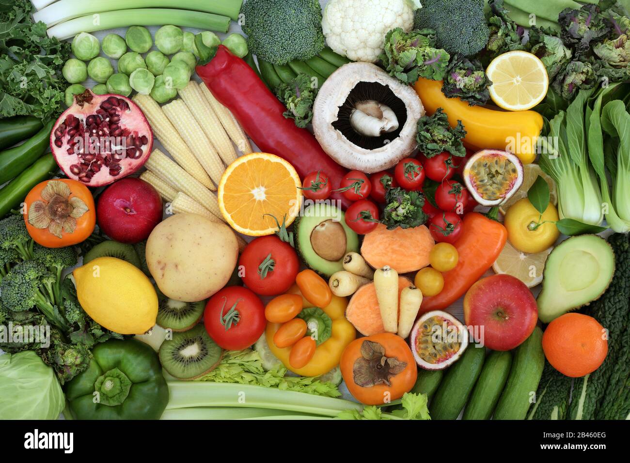 High fibre fruit and vegetables high in antioxidants, vitamins