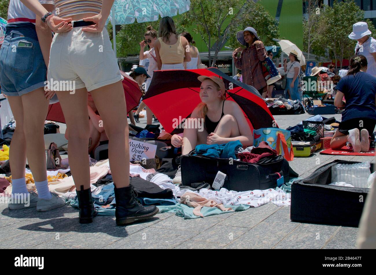 Brisbane, Queensland, Australia - 15th December 2019 : Typical suitcase rummage market held in the city of Brisbane in Australia Stock Photo