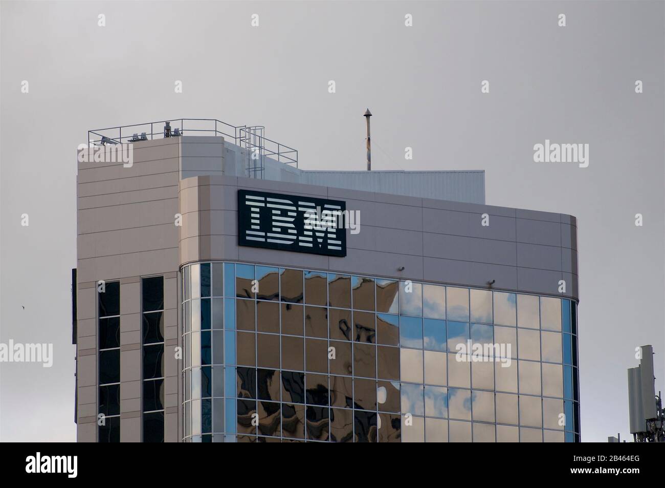 Brisbane, QLD, Australia - 26th January 2020 : IBM (International Business Machines Corporation) sign hanging on a building in Brisbane. IBM is an Ame Stock Photo