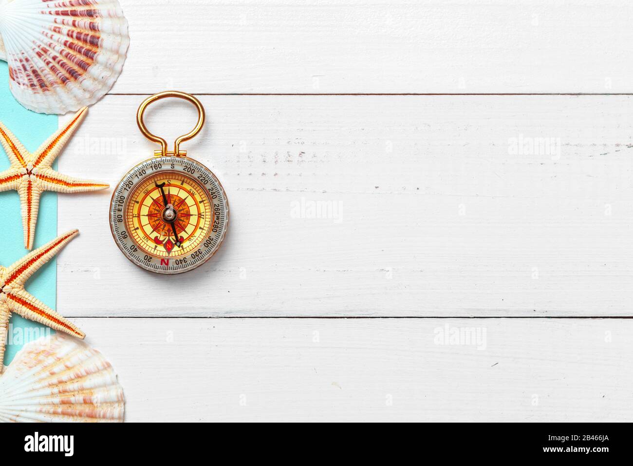 beautiful sea composition with shells and vintage compass Stock Photo ...