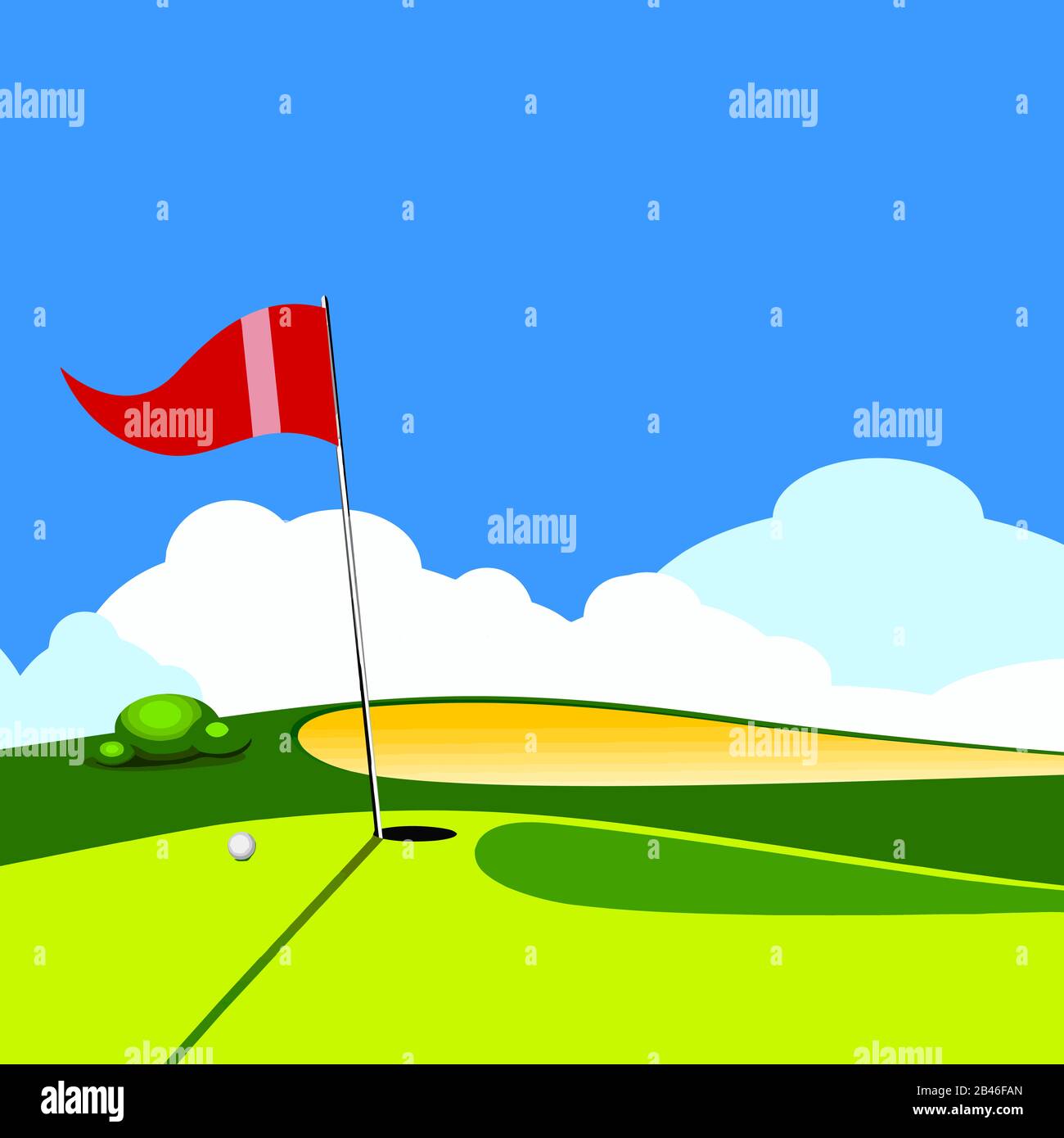 golf field target grass green ball game blue sky illustration Stock