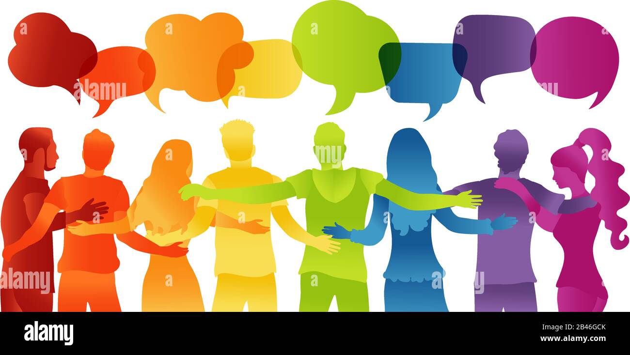 People diverse culture.Dialogue and friendship silhouette group of multiethnic people.Communication speak discussion.Crowd talking.Social network Stock Vector