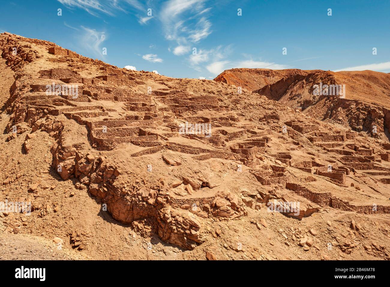 Pukará de Quitor (a pre-Columbian archaeological site) near the town of San Pedro de Atacama in northern Chile. Stock Photo