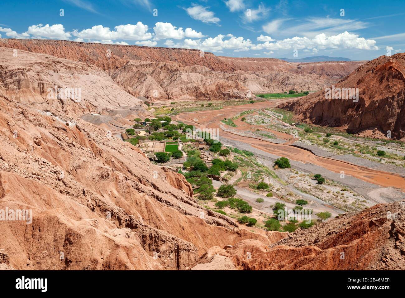 Atacama desert landscape seen from the Pukará de Quitor archaeological site near San Pedro de Atacama in northern Chile. Stock Photo
