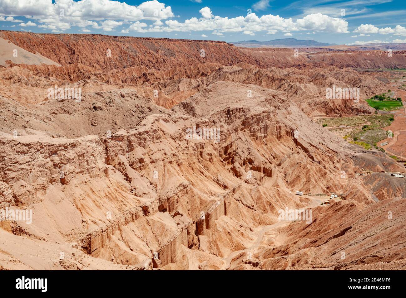 Atacama desert landscape seen from the Pukará de Quitor archaeological site near San Pedro de Atacama in northern Chile. Stock Photo