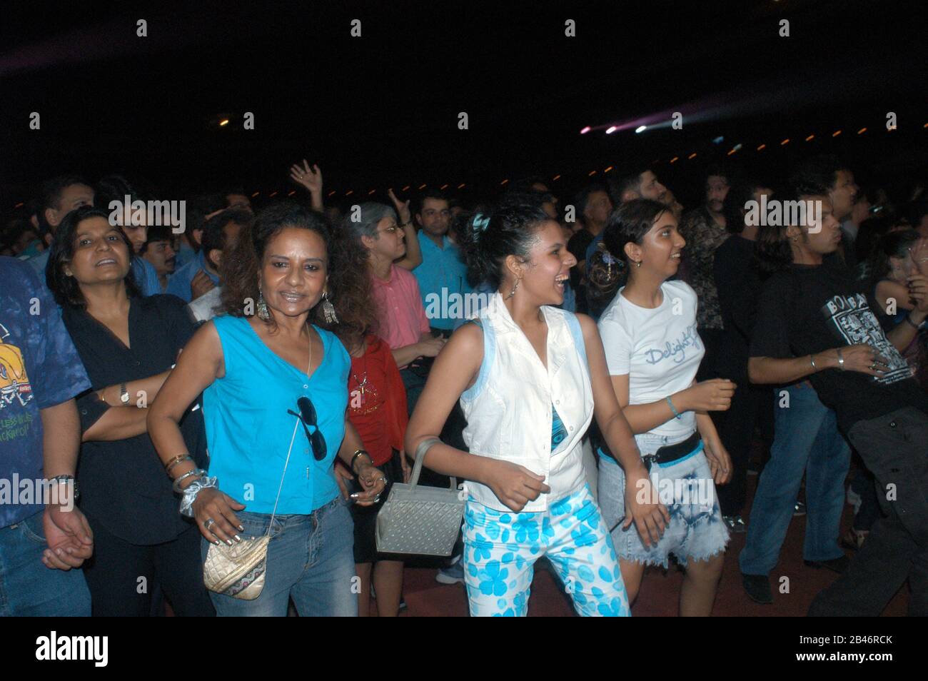 Crowd cheering English musicians singers Mick Jagger and Keith Richards of Rolling Stones at show in bombay mumbai maharashtra india asia Stock Photo
